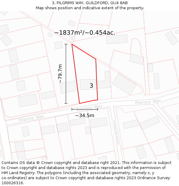 3, PILGRIMS WAY, GUILDFORD, GU4 8AB: Plot and title map