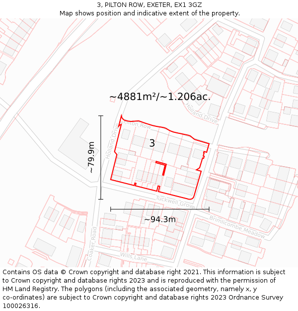 3, PILTON ROW, EXETER, EX1 3GZ: Plot and title map