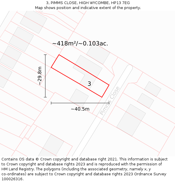 3, PIMMS CLOSE, HIGH WYCOMBE, HP13 7EG: Plot and title map