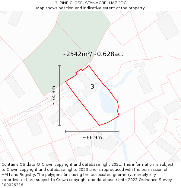 3, PINE CLOSE, STANMORE, HA7 3DG: Plot and title map