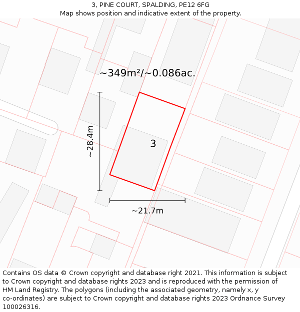 3, PINE COURT, SPALDING, PE12 6FG: Plot and title map