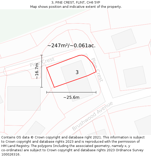 3, PINE CREST, FLINT, CH6 5YP: Plot and title map