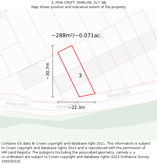 3, PINE CROFT, MARLOW, SL7 3BJ: Plot and title map