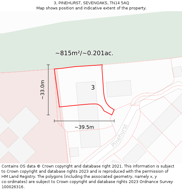 3, PINEHURST, SEVENOAKS, TN14 5AQ: Plot and title map