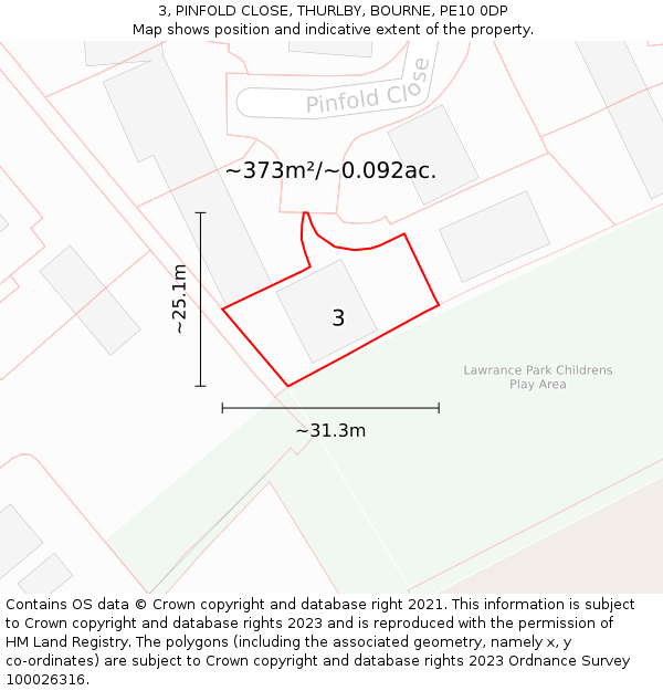 3, PINFOLD CLOSE, THURLBY, BOURNE, PE10 0DP: Plot and title map