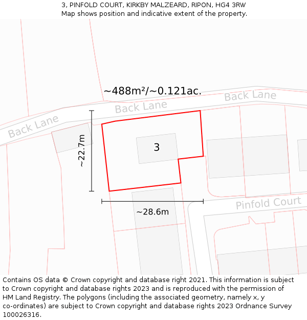 3, PINFOLD COURT, KIRKBY MALZEARD, RIPON, HG4 3RW: Plot and title map