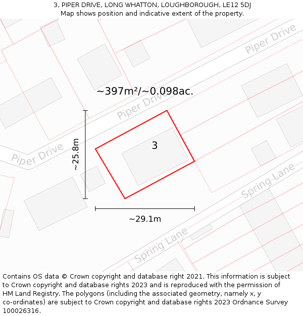 3, PIPER DRIVE, LONG WHATTON, LOUGHBOROUGH, LE12 5DJ: Plot and title map