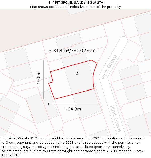 3, PIPIT GROVE, SANDY, SG19 2TH: Plot and title map