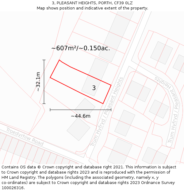 3, PLEASANT HEIGHTS, PORTH, CF39 0LZ: Plot and title map