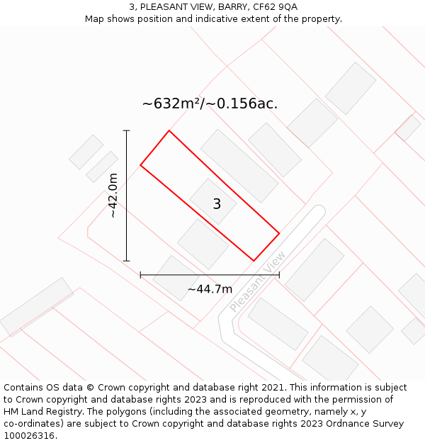 3, PLEASANT VIEW, BARRY, CF62 9QA: Plot and title map