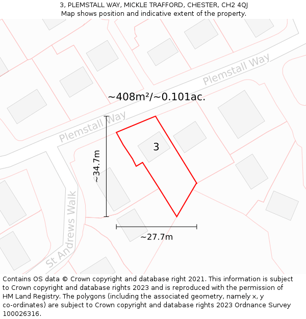 3, PLEMSTALL WAY, MICKLE TRAFFORD, CHESTER, CH2 4QJ: Plot and title map