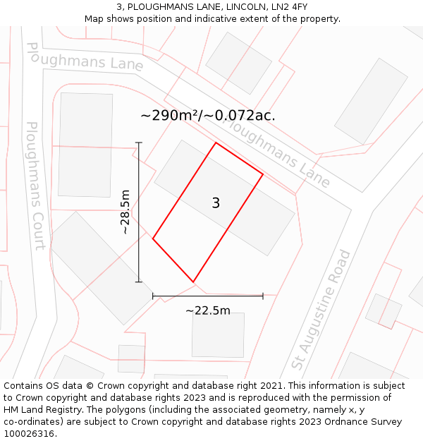 3, PLOUGHMANS LANE, LINCOLN, LN2 4FY: Plot and title map