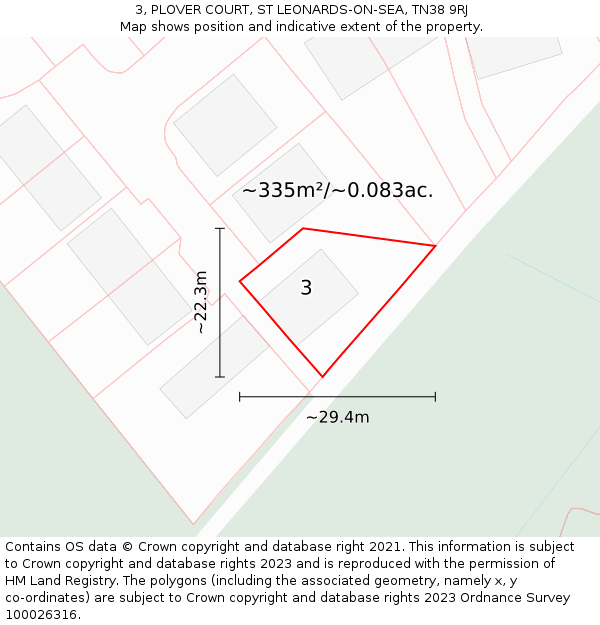 3, PLOVER COURT, ST LEONARDS-ON-SEA, TN38 9RJ: Plot and title map