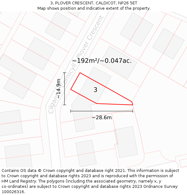 3, PLOVER CRESCENT, CALDICOT, NP26 5ET: Plot and title map