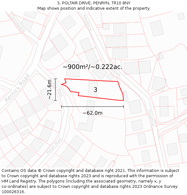 3, POLTAIR DRIVE, PENRYN, TR10 8NY: Plot and title map