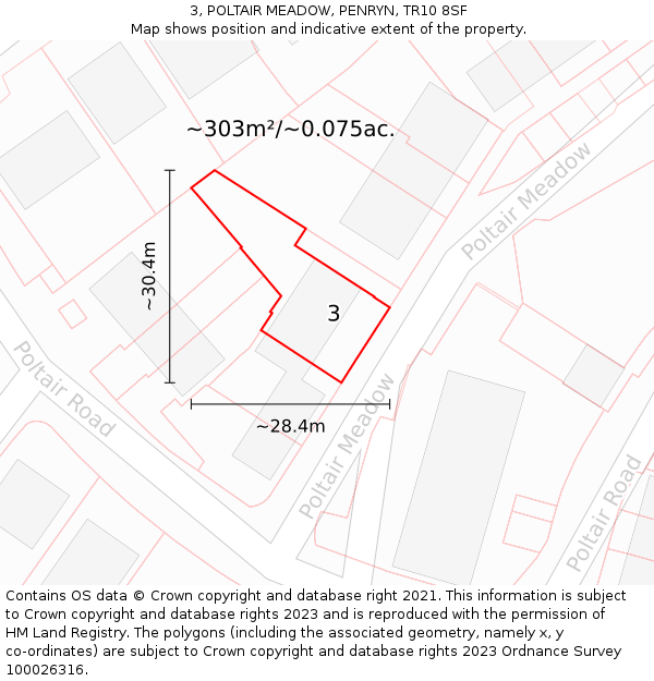 3, POLTAIR MEADOW, PENRYN, TR10 8SF: Plot and title map