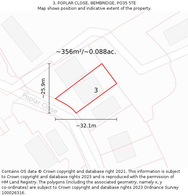3, POPLAR CLOSE, BEMBRIDGE, PO35 5TE: Plot and title map