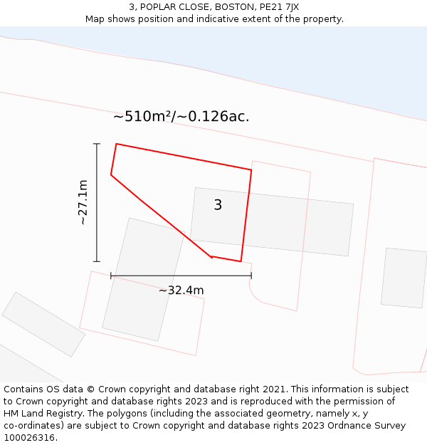 3, POPLAR CLOSE, BOSTON, PE21 7JX: Plot and title map