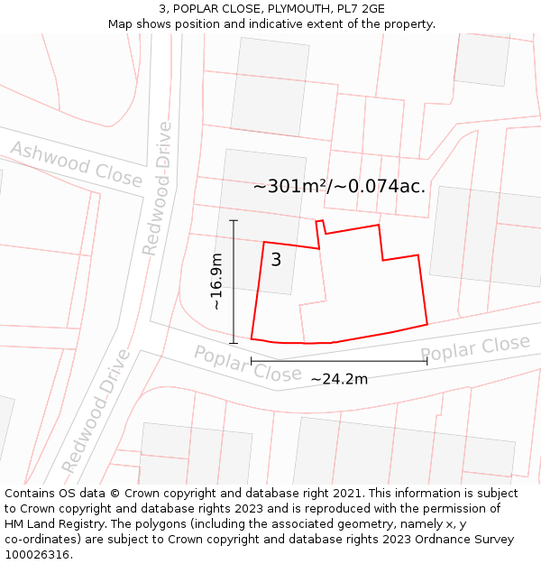 3, POPLAR CLOSE, PLYMOUTH, PL7 2GE: Plot and title map