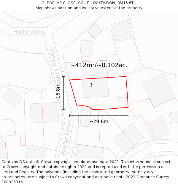 3, POPLAR CLOSE, SOUTH OCKENDON, RM15 6TU: Plot and title map