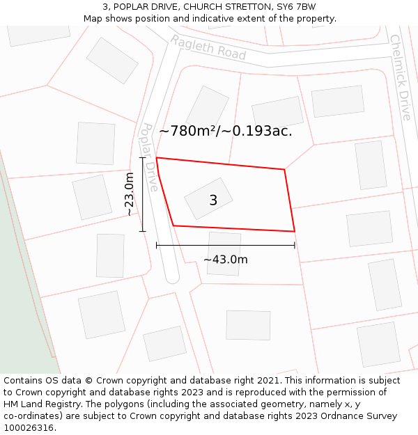 3, POPLAR DRIVE, CHURCH STRETTON, SY6 7BW: Plot and title map