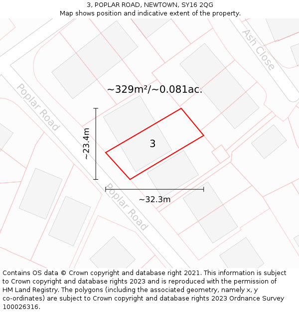 3, POPLAR ROAD, NEWTOWN, SY16 2QG: Plot and title map