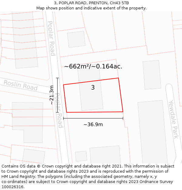 3, POPLAR ROAD, PRENTON, CH43 5TB: Plot and title map