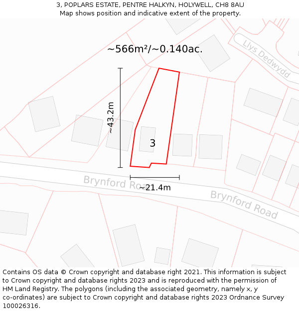 3, POPLARS ESTATE, PENTRE HALKYN, HOLYWELL, CH8 8AU: Plot and title map