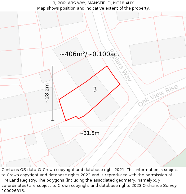 3, POPLARS WAY, MANSFIELD, NG18 4UX: Plot and title map