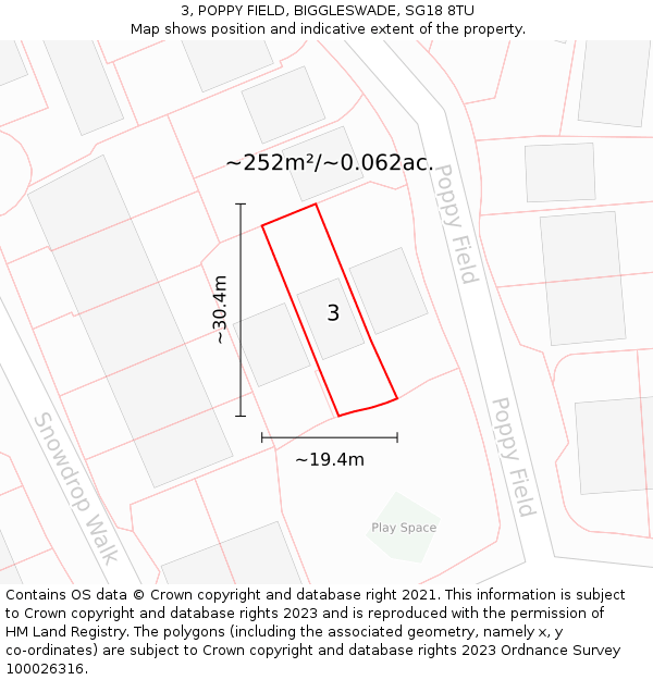 3, POPPY FIELD, BIGGLESWADE, SG18 8TU: Plot and title map