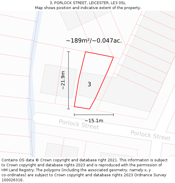 3, PORLOCK STREET, LEICESTER, LE3 0SL: Plot and title map