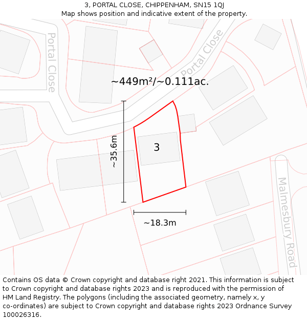3, PORTAL CLOSE, CHIPPENHAM, SN15 1QJ: Plot and title map