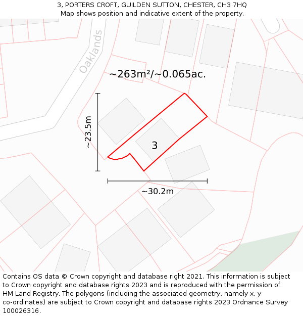 3, PORTERS CROFT, GUILDEN SUTTON, CHESTER, CH3 7HQ: Plot and title map