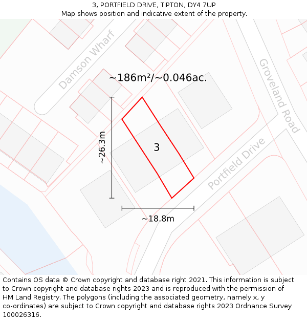 3, PORTFIELD DRIVE, TIPTON, DY4 7UP: Plot and title map