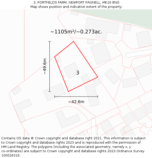 3, PORTFIELDS FARM, NEWPORT PAGNELL, MK16 8NG: Plot and title map