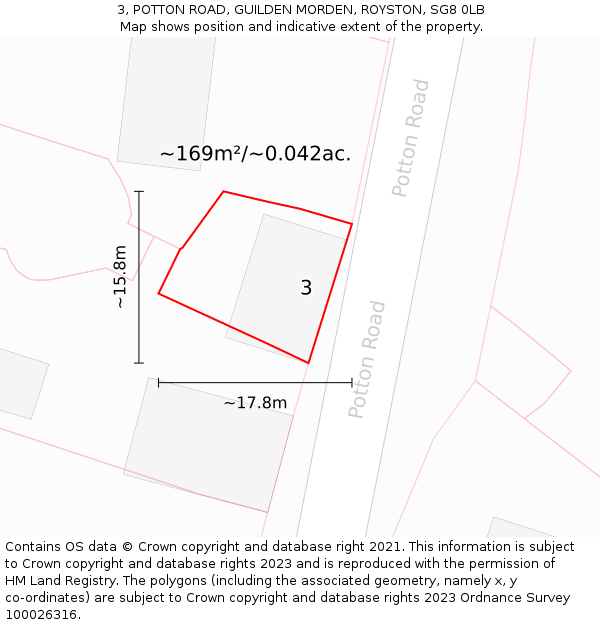 3, POTTON ROAD, GUILDEN MORDEN, ROYSTON, SG8 0LB: Plot and title map