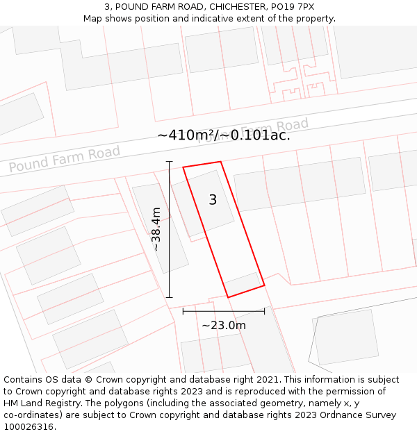 3, POUND FARM ROAD, CHICHESTER, PO19 7PX: Plot and title map