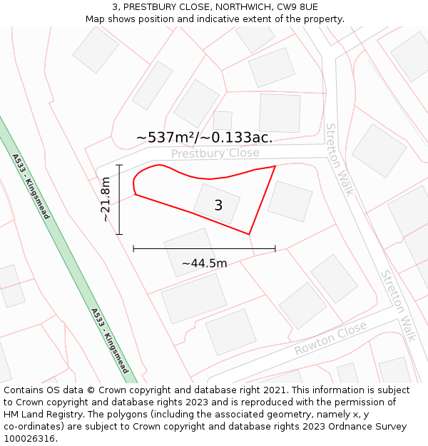 3, PRESTBURY CLOSE, NORTHWICH, CW9 8UE: Plot and title map