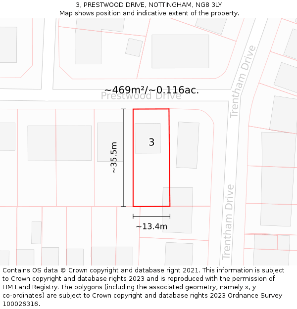 3, PRESTWOOD DRIVE, NOTTINGHAM, NG8 3LY: Plot and title map