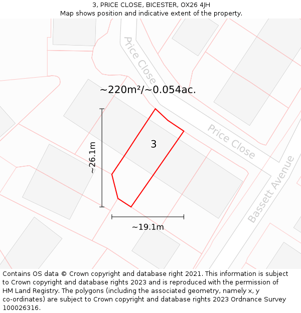 3, PRICE CLOSE, BICESTER, OX26 4JH: Plot and title map