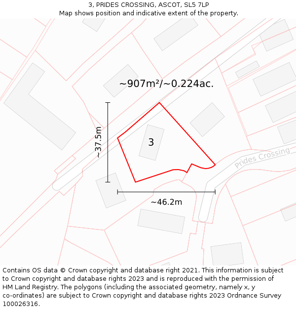 3, PRIDES CROSSING, ASCOT, SL5 7LP: Plot and title map