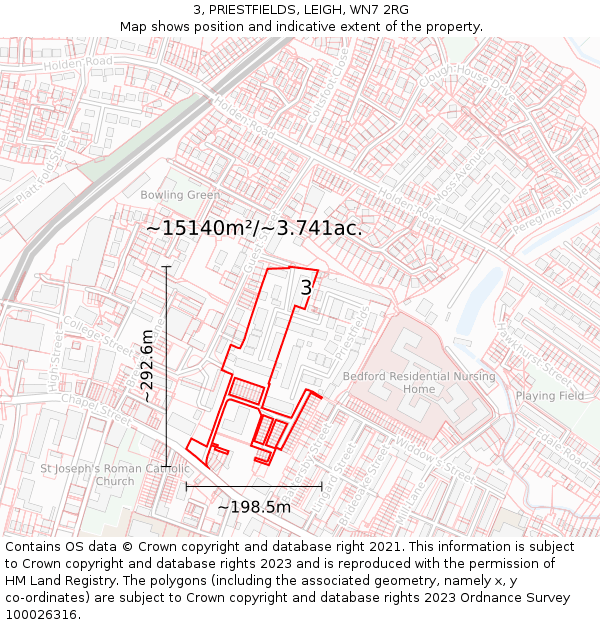 3, PRIESTFIELDS, LEIGH, WN7 2RG: Plot and title map