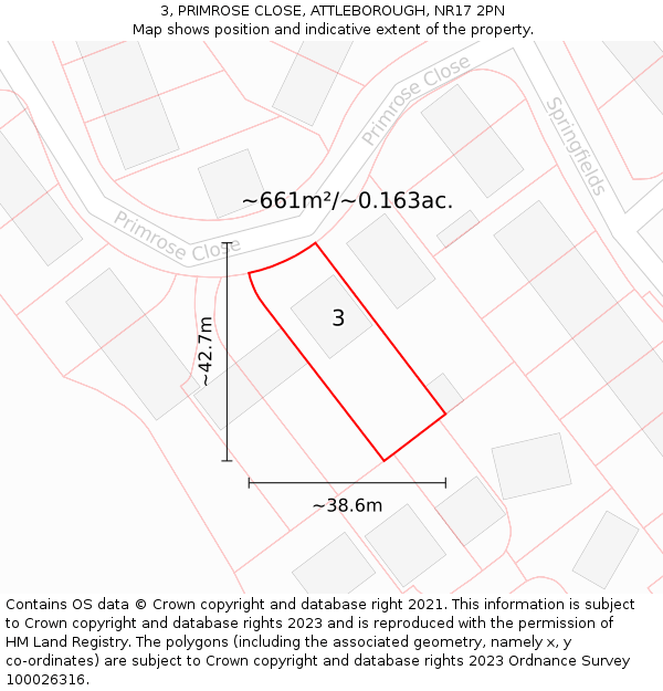 3, PRIMROSE CLOSE, ATTLEBOROUGH, NR17 2PN: Plot and title map