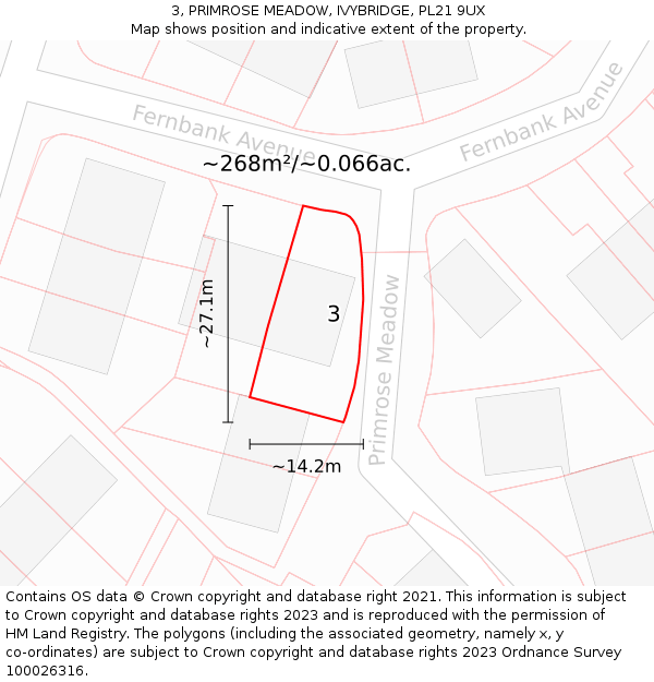 3, PRIMROSE MEADOW, IVYBRIDGE, PL21 9UX: Plot and title map