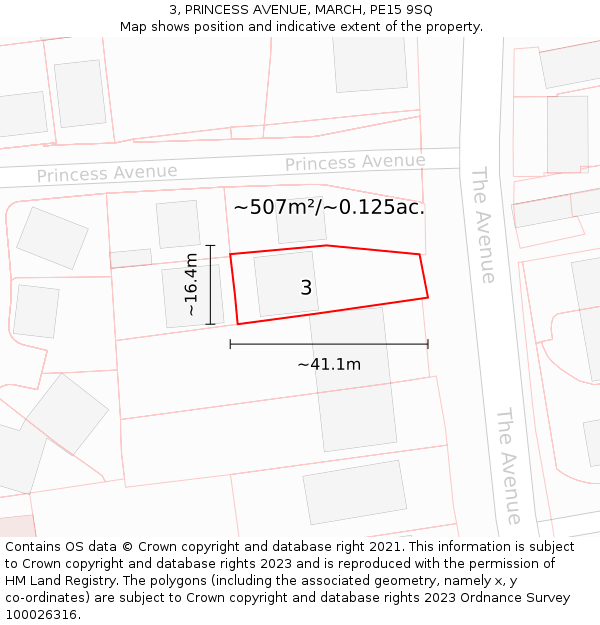 3, PRINCESS AVENUE, MARCH, PE15 9SQ: Plot and title map