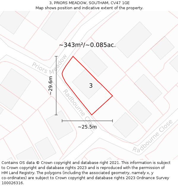 3, PRIORS MEADOW, SOUTHAM, CV47 1GE: Plot and title map