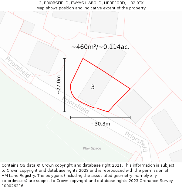 3, PRIORSFIELD, EWYAS HAROLD, HEREFORD, HR2 0TX: Plot and title map