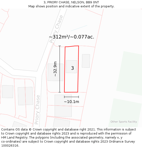 3, PRIORY CHASE, NELSON, BB9 0NT: Plot and title map