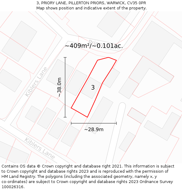 3, PRIORY LANE, PILLERTON PRIORS, WARWICK, CV35 0PR: Plot and title map