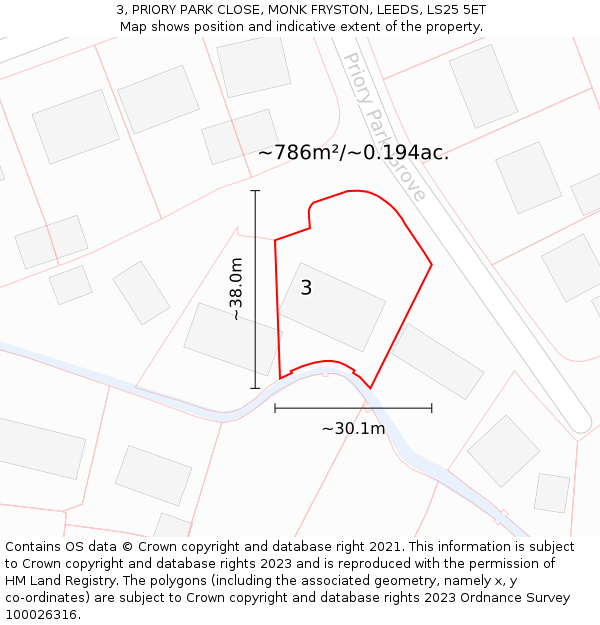 3, PRIORY PARK CLOSE, MONK FRYSTON, LEEDS, LS25 5ET: Plot and title map